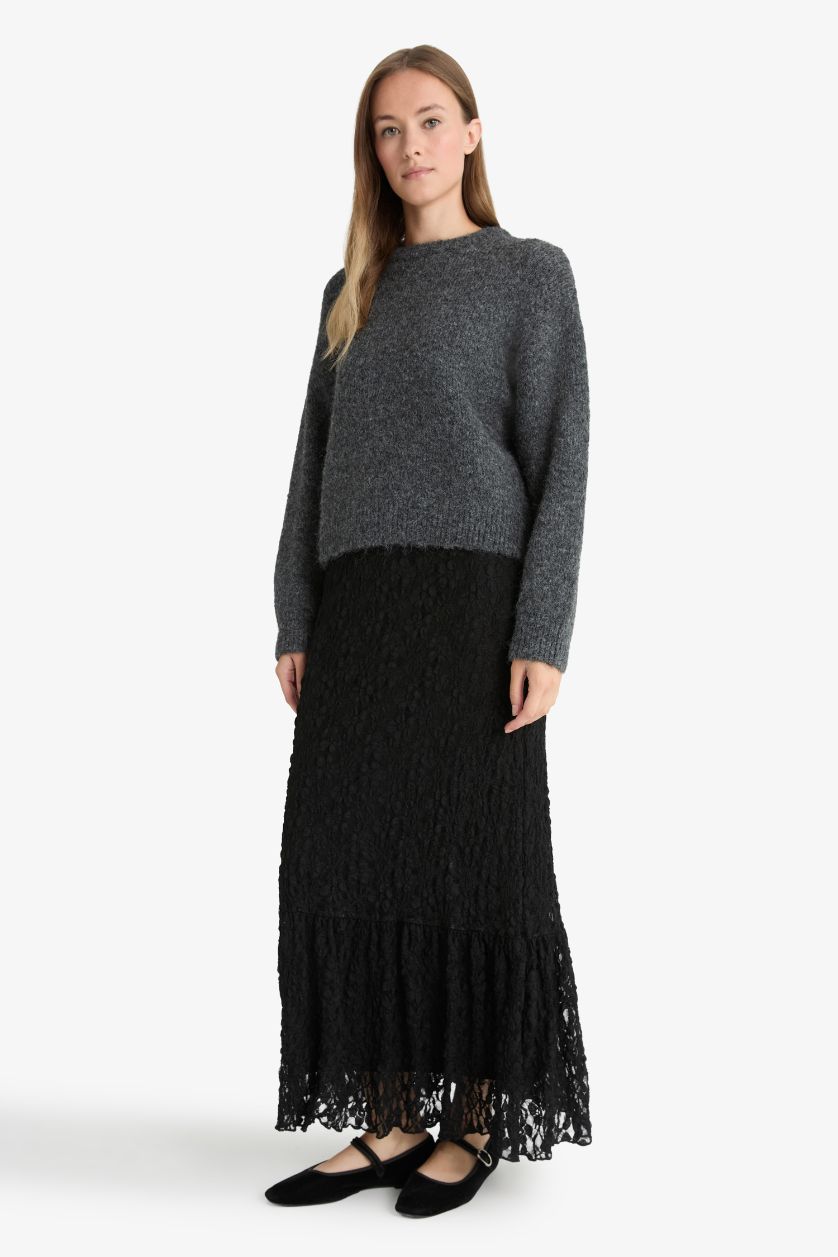 WOMAN Black A-Line Lace Maxi Skirt