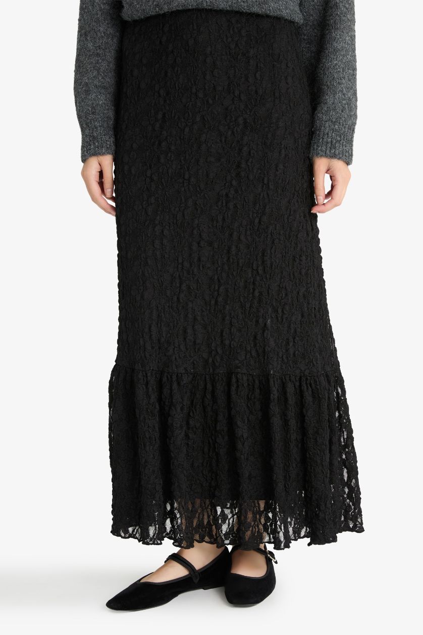 WOMAN Black A-Line Lace Maxi Skirt