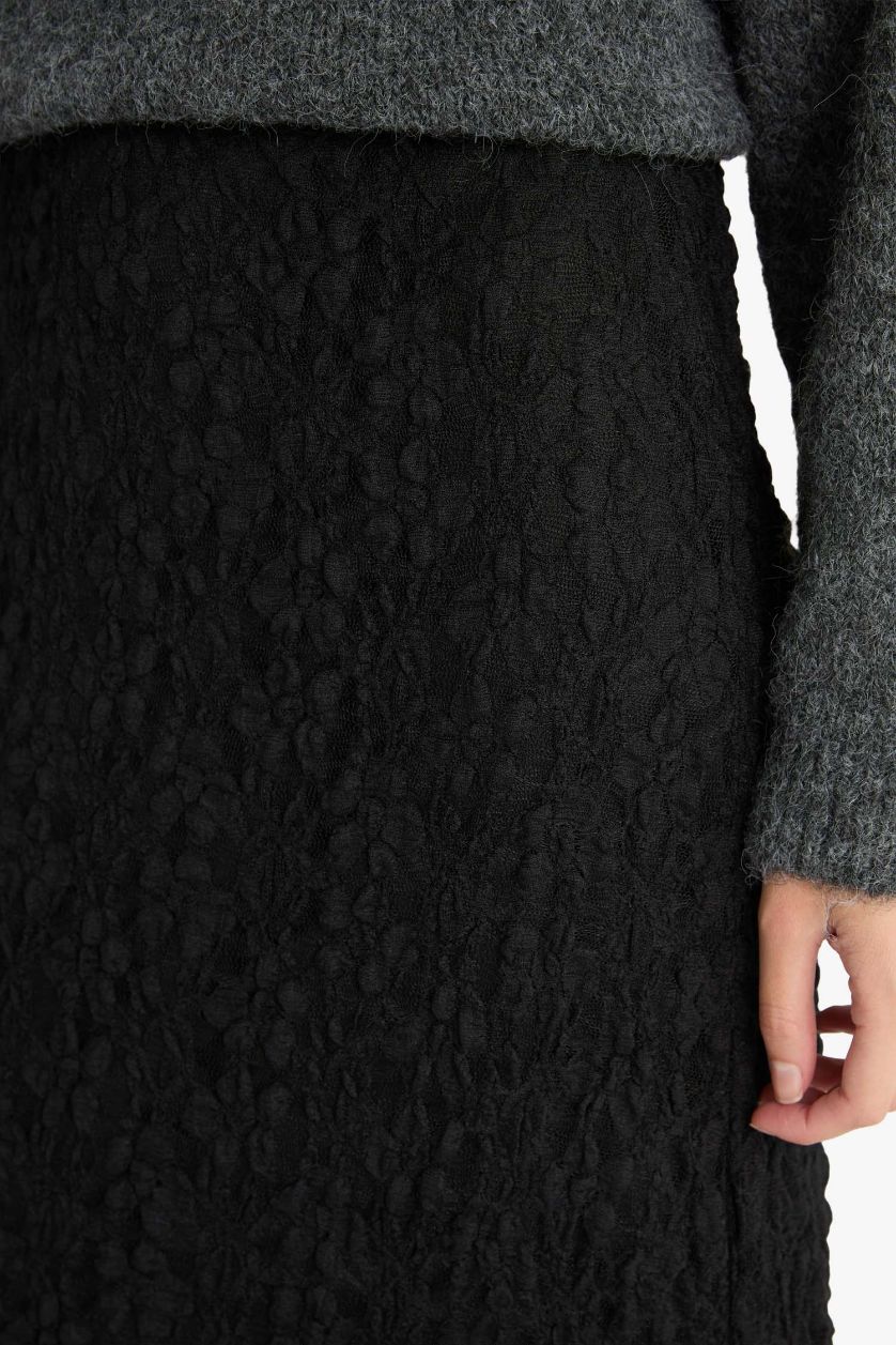 WOMAN Black A-Line Lace Maxi Skirt