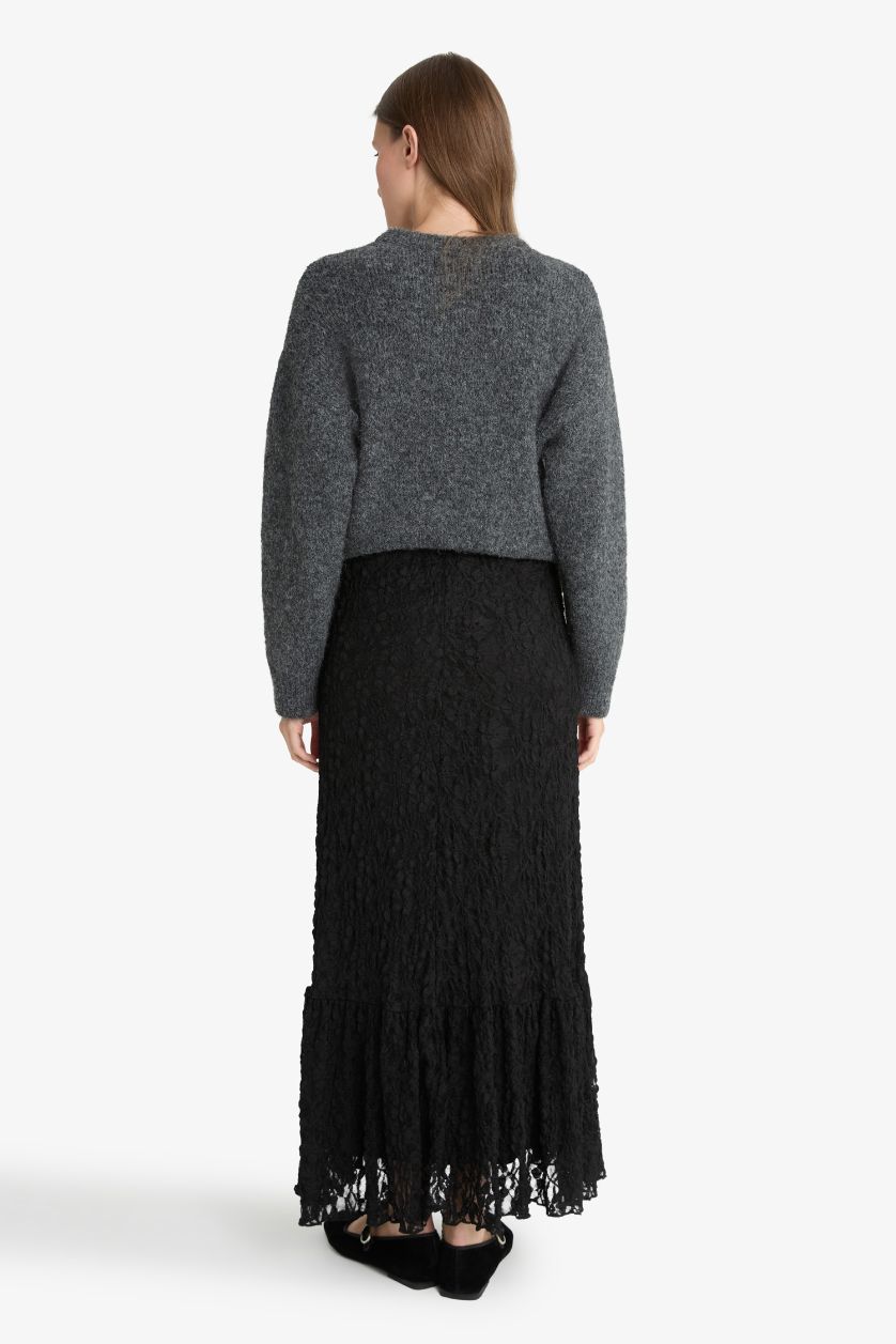 WOMAN Black A-Line Lace Maxi Skirt