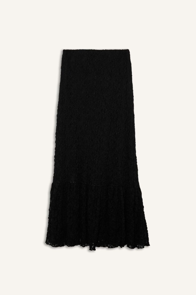 WOMAN Black A-Line Lace Maxi Skirt