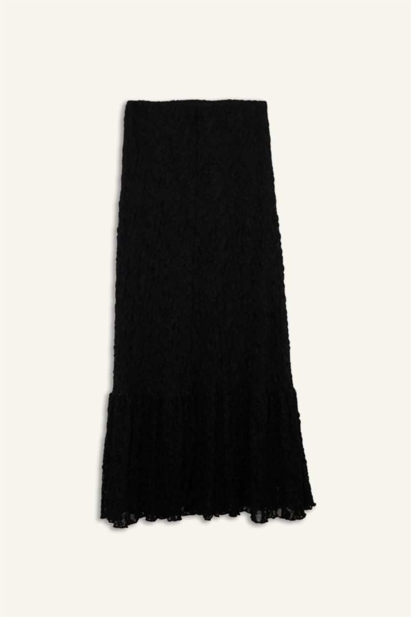 WOMAN Black A-Line Lace Maxi Skirt