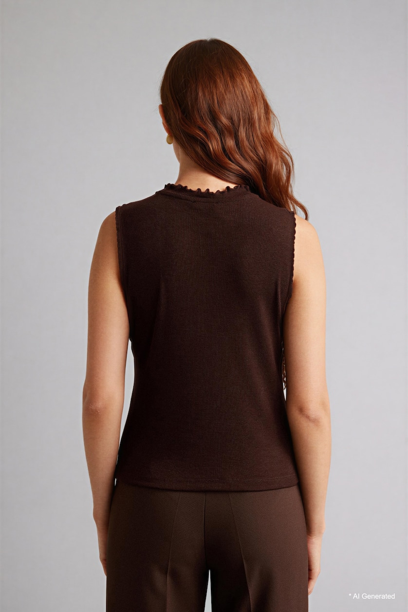 نساء بني Slim Fit Camisole Half Turtleneck Short Sleeve Tunic