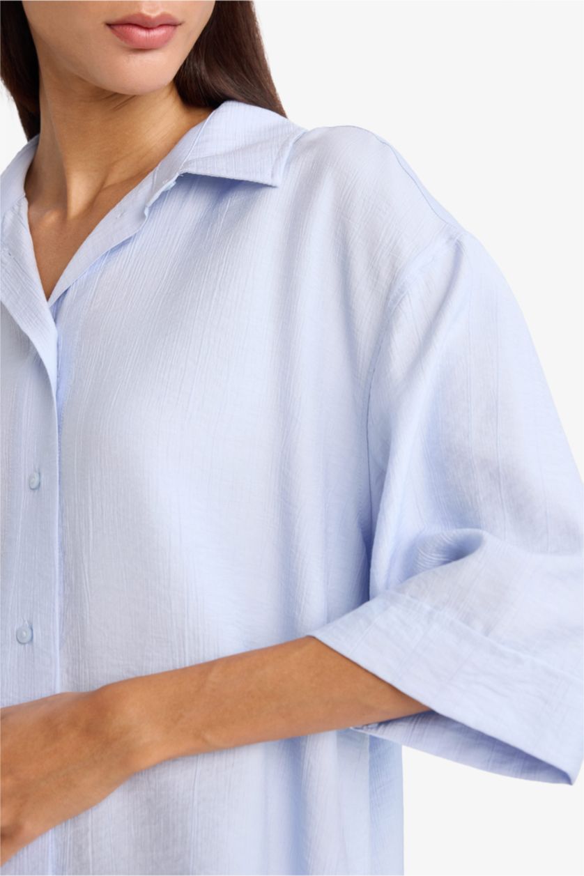 Женщины Светло-синий Рубашка с коротким рукавом оверсайз крэш для женщин