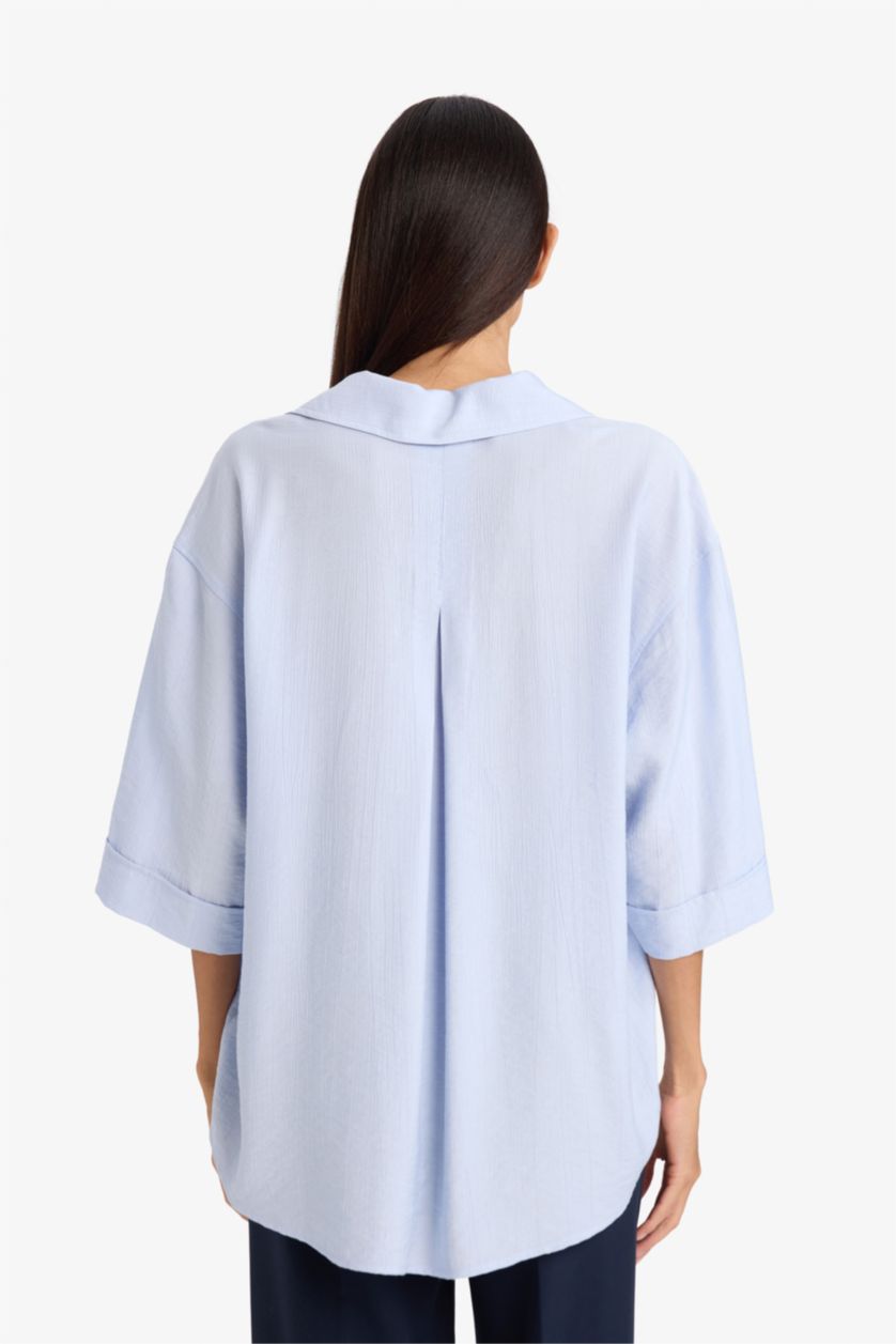 Женщины Светло-синий Рубашка с коротким рукавом оверсайз крэш для женщин