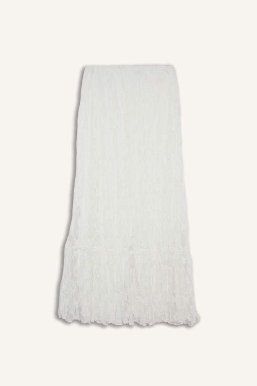 Kadın Beyaz A Kesim Dantel Midi Etek