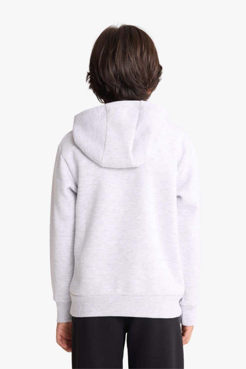 BOYS & TEENS Light Grey Melange Boy Stumble Guys Hooded Soft Lining Sweatshirt