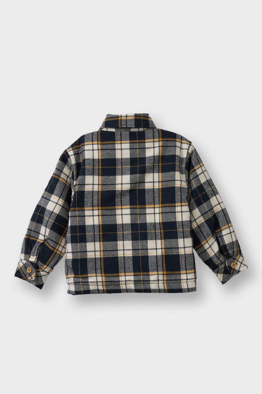 Erkek Bebek Lacivert Ekose Desenli Flanel Uzun Kollu Gömlek Erkek Bebek