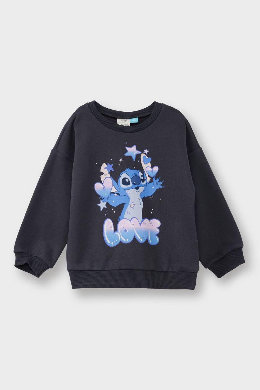 Kız Bebek Antrasit Disney Lilo & Stitch Bisiklet Yaka Sweatshirt Kız Bebek