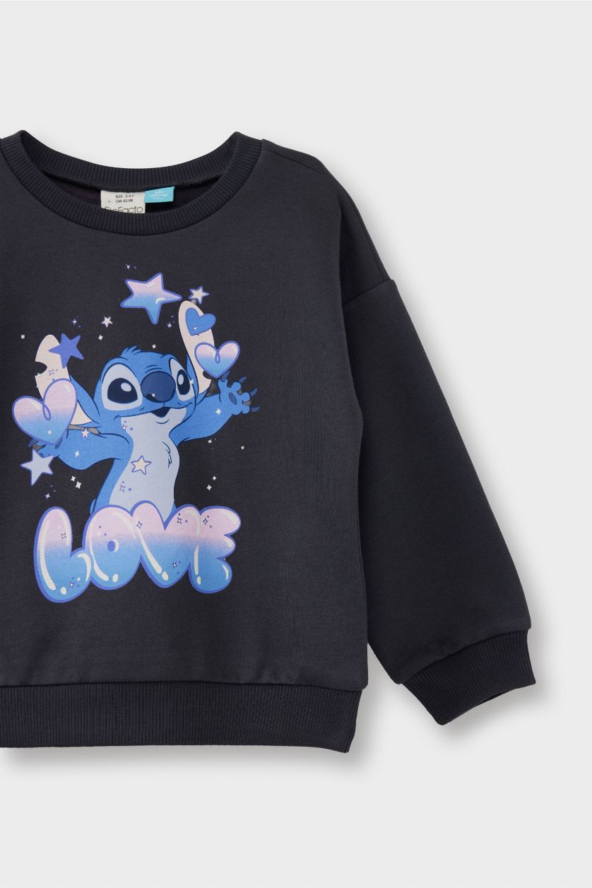 Kız Bebek Antrasit Disney Lilo & Stitch Bisiklet Yaka Sweatshirt Kız Bebek