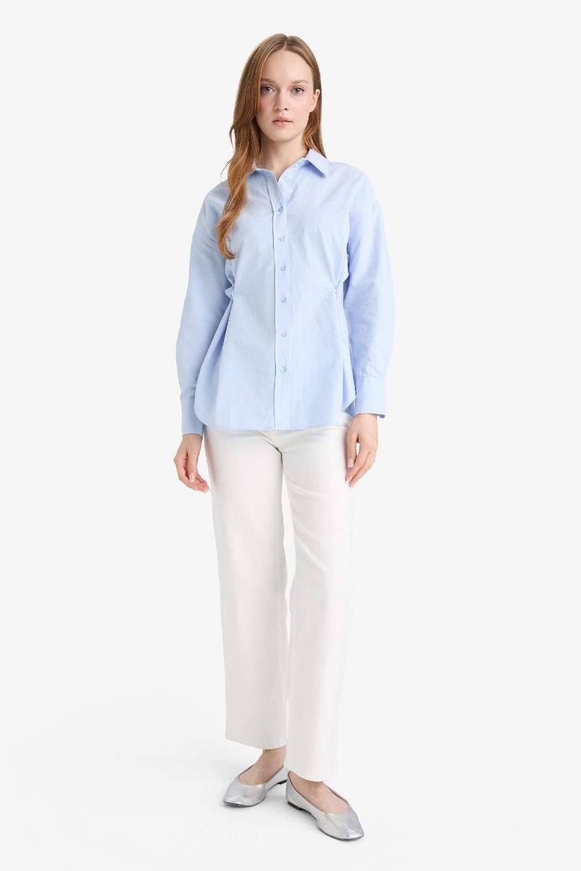 نساء أزرق تونيكة كم طويل أوكسفورد قصة عادية