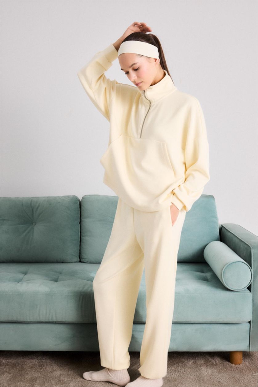 Woman Light Yellow Elastic Waist Basic Pajama Pants