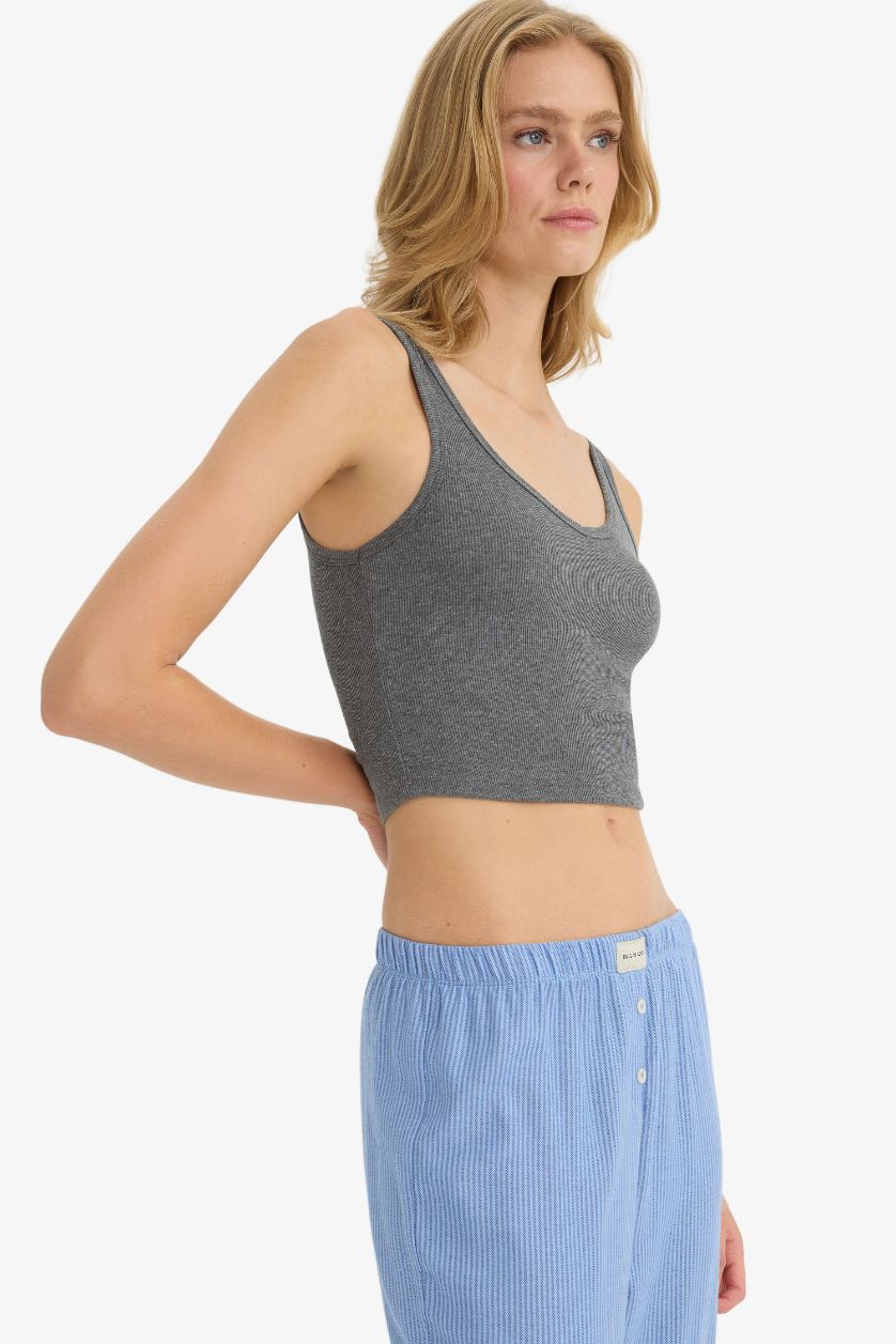 Woman Anthracite Melange Fall in Love Ribbed Tank Top