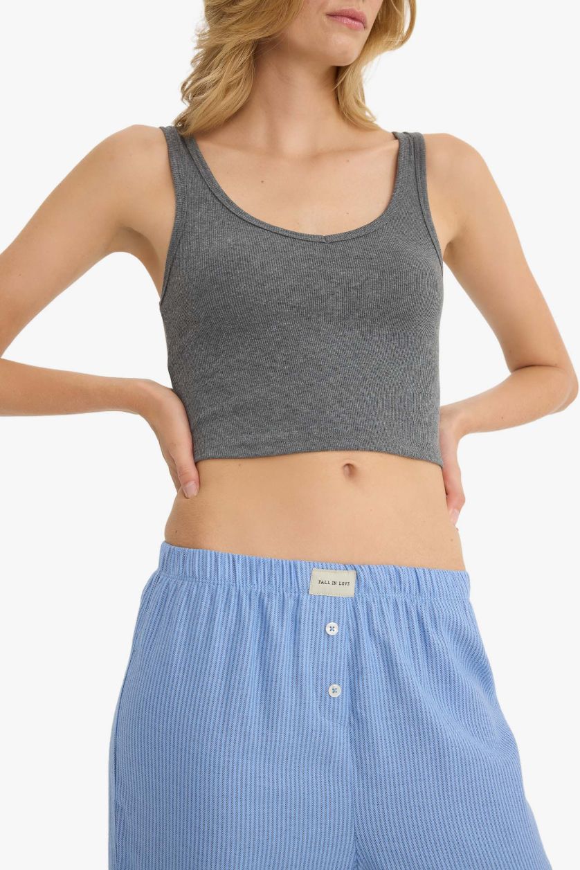 Woman Anthracite Melange Fall in Love Ribbed Tank Top