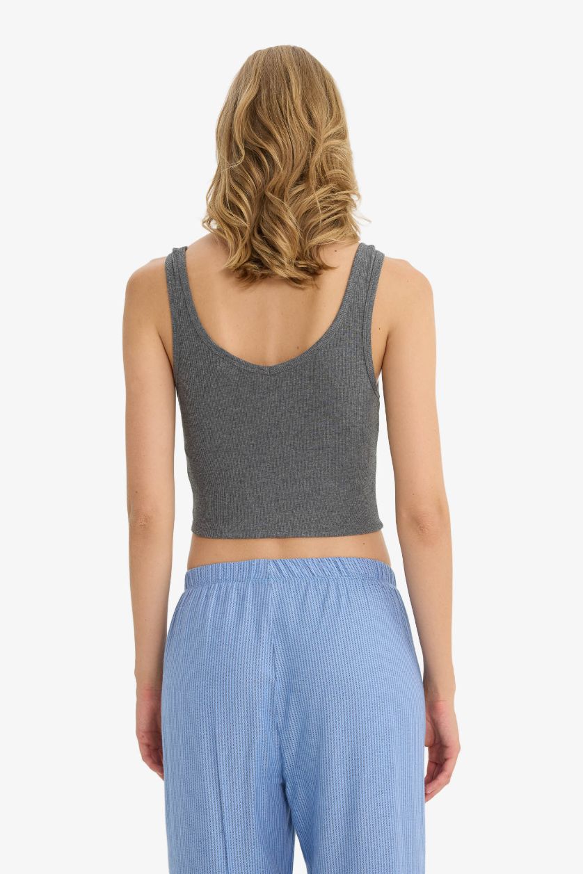 Woman Anthracite Melange Fall in Love Ribbed Tank Top