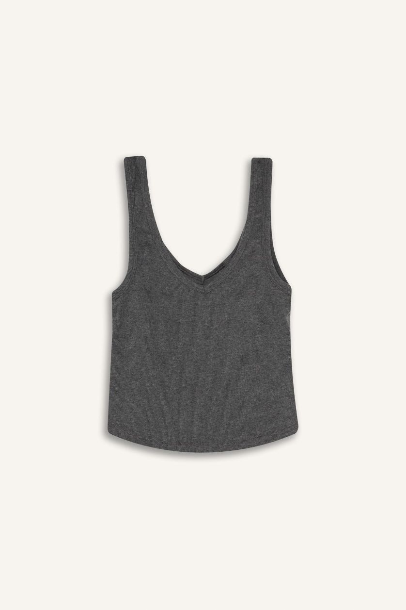 Woman Anthracite Melange Fall in Love Ribbed Tank Top