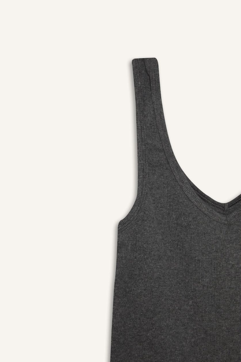 Woman Anthracite Melange Fall in Love Ribbed Tank Top