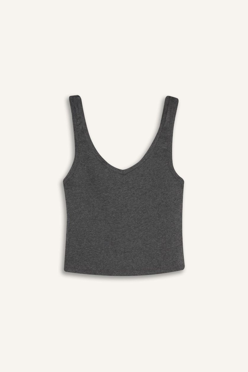 Woman Anthracite Melange Fall in Love Ribbed Tank Top