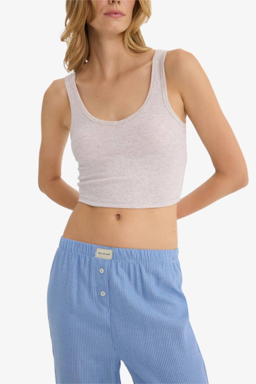 Kadın Bej Melanj V Yaka Ribana Atlet