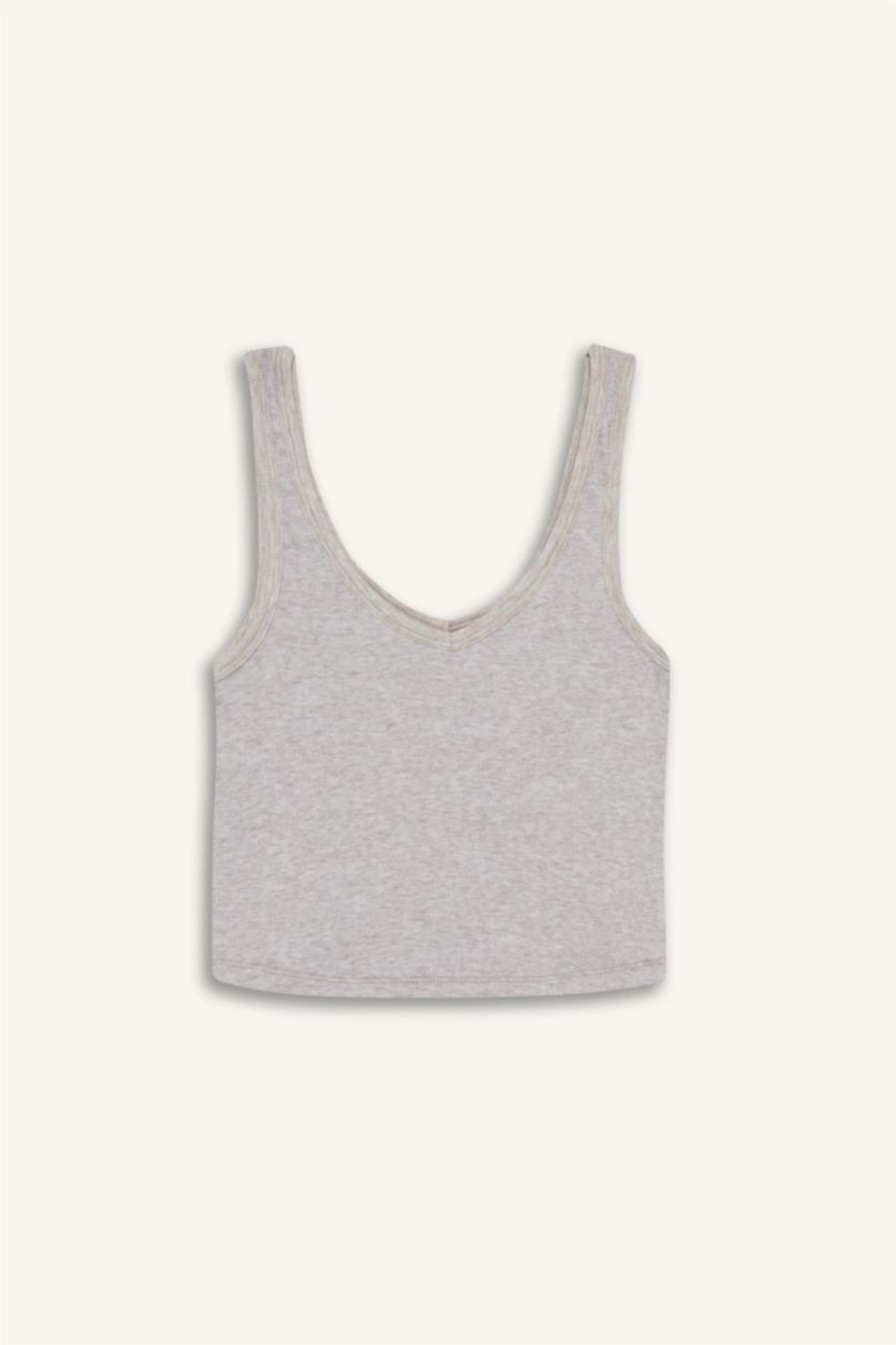 Kadın Bej Melanj V Yaka Ribana Atlet