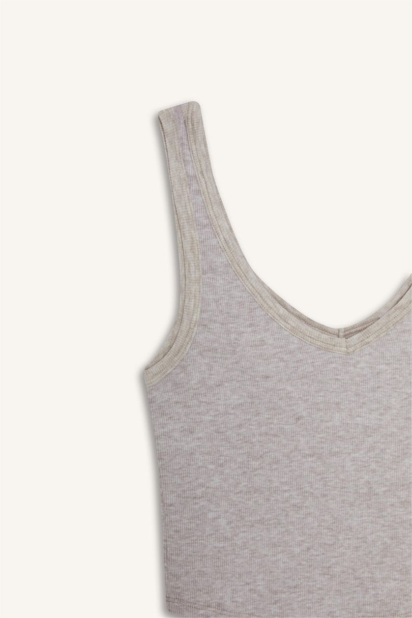 Kadın Bej Melanj V Yaka Ribana Atlet