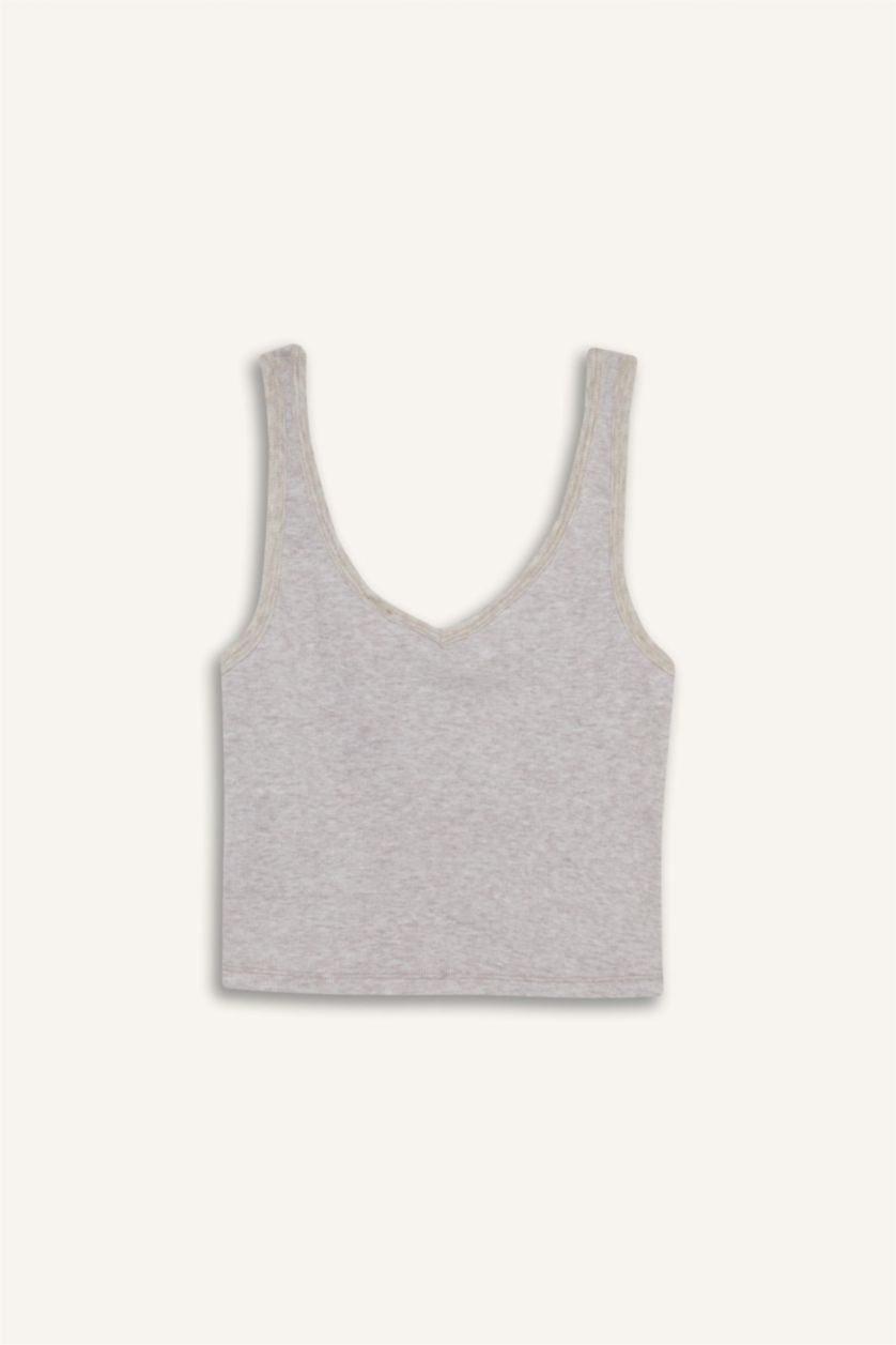 Kadın Bej Melanj V Yaka Ribana Atlet