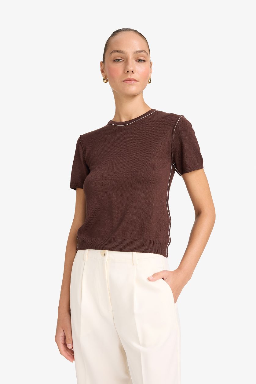 Kadın Kahve Fıtted Triko Kazak