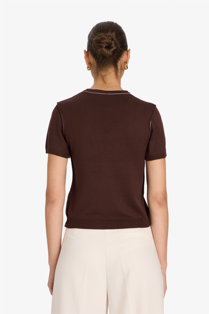 Kadın Kahve Fıtted Triko Kazak