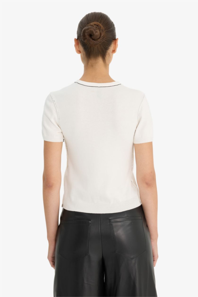 Kadın Ekru Fıtted Triko Kazak