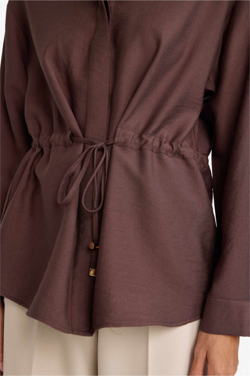 Женщины Коричневый Рубашка с длинным рукавом стандартного кроя для женщин