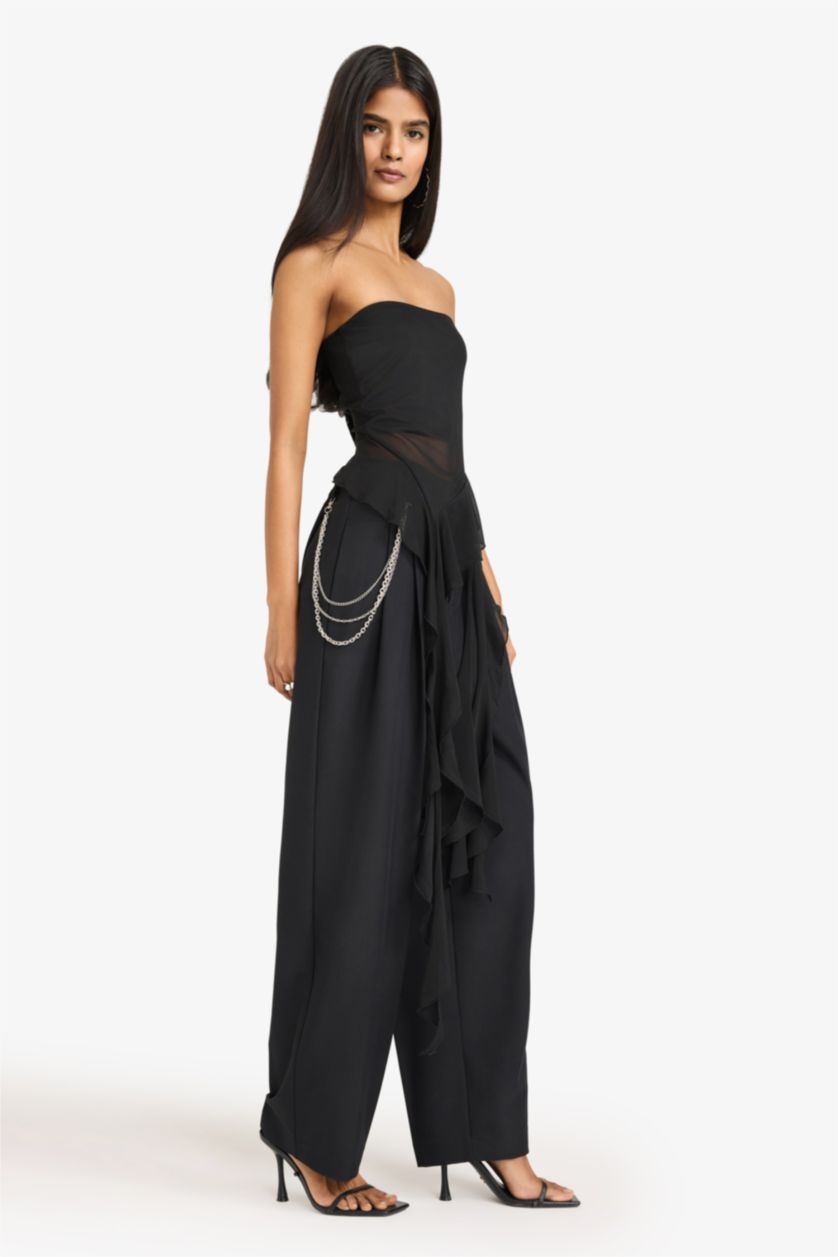 FEMME Noir Pantalon baggy zippé taille normale longueur standard