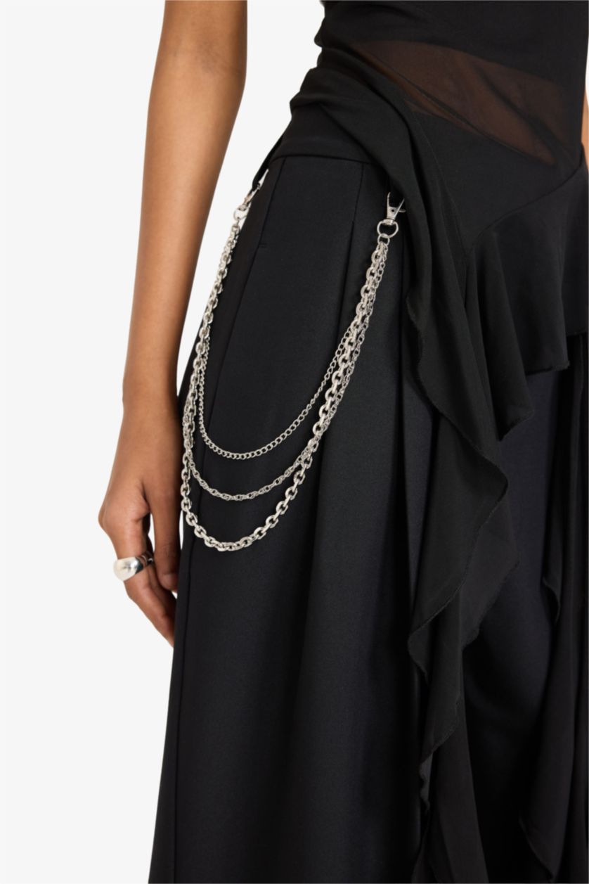 FEMME Noir Pantalon baggy zippé taille normale longueur standard