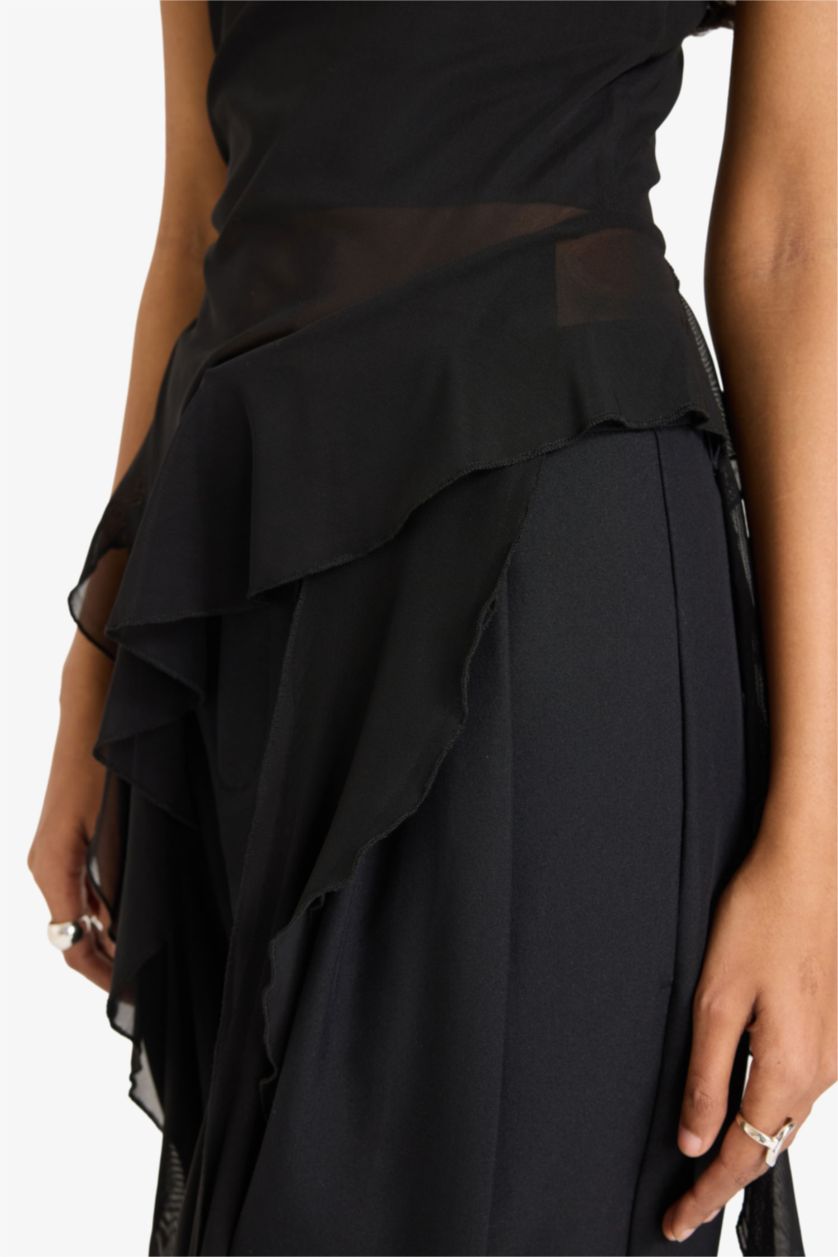 FEMME Noir Pantalon baggy zippé taille normale longueur standard