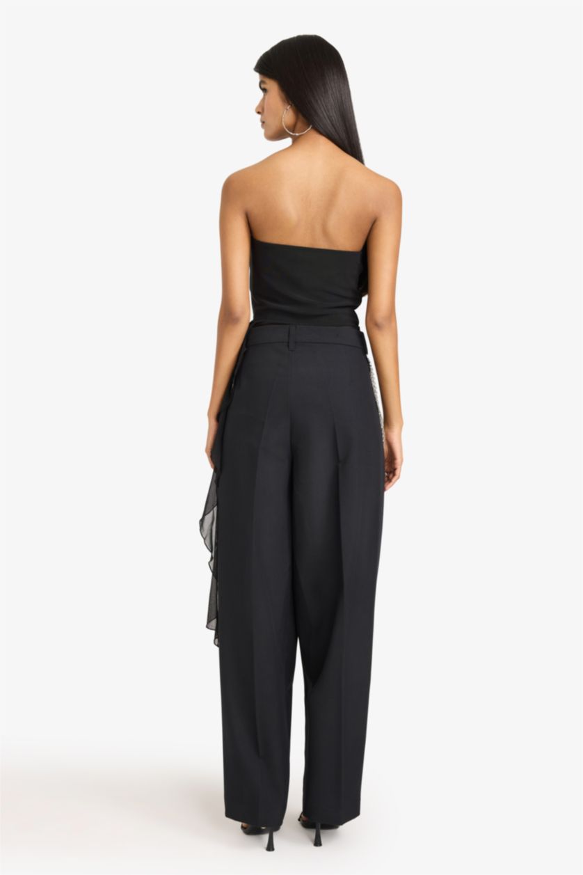 FEMME Noir Pantalon baggy zippé taille normale longueur standard