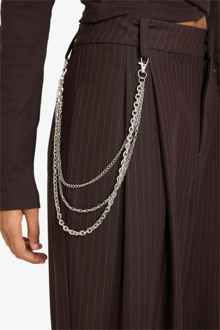 Женщины Коричневый Брюки со средней талией в полоску для женщин