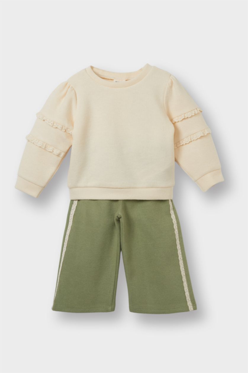 Kız Bebek Haki Kız Bebek 2'li Takım Sweatshirt Eşofman Altı