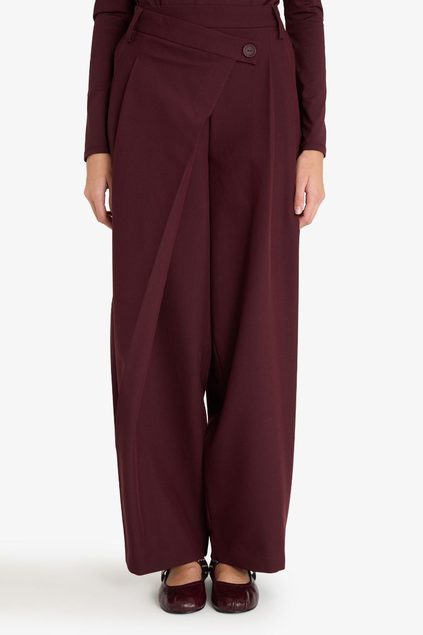 Әйелдерге Бордо Baggy Fit қос қалталы орташа белді стандартты ұзындықтағы шалбар