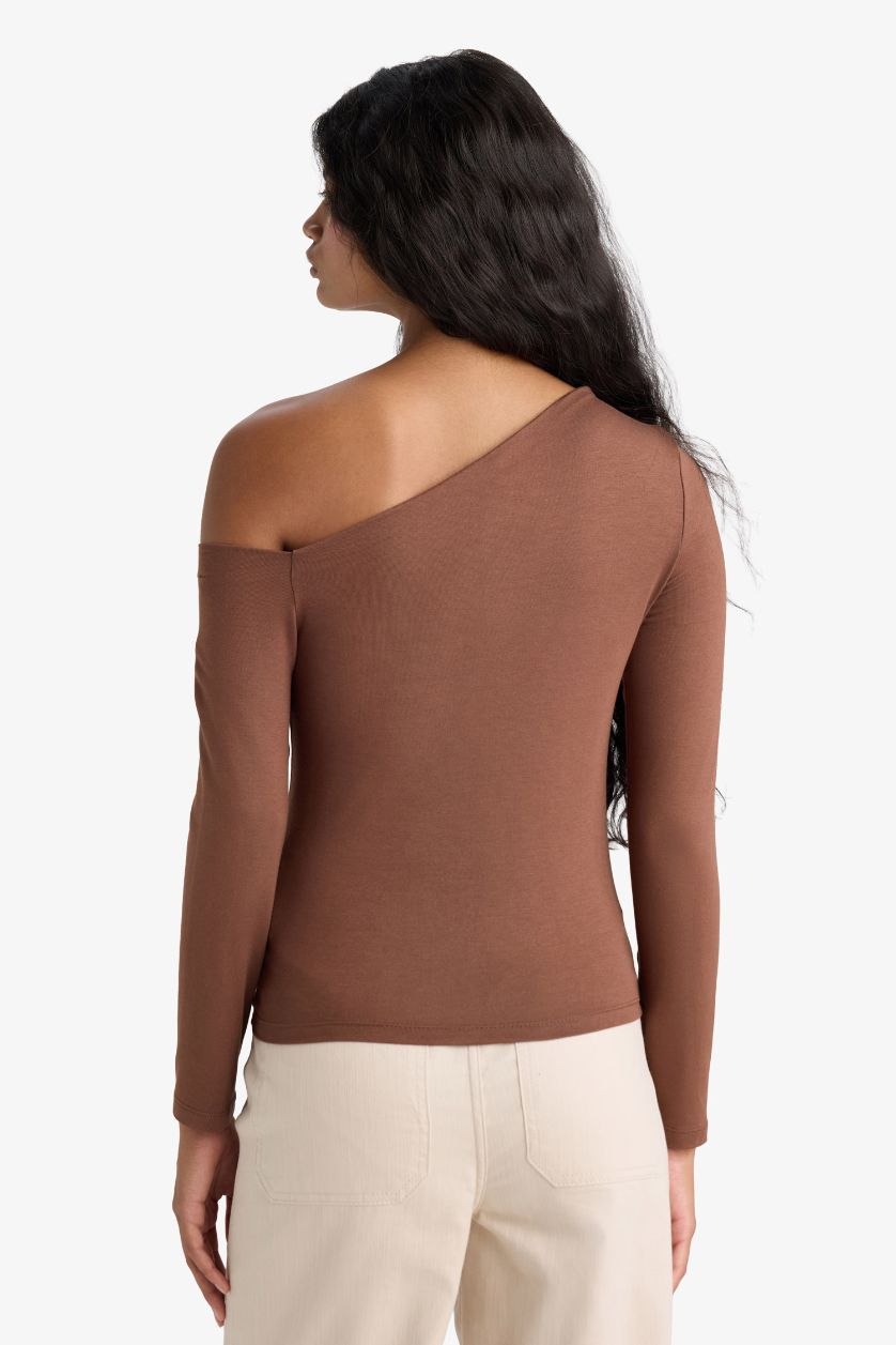 Әйелдерге Қоңыр Облегающая футболка Slim Fit с одним рукавом