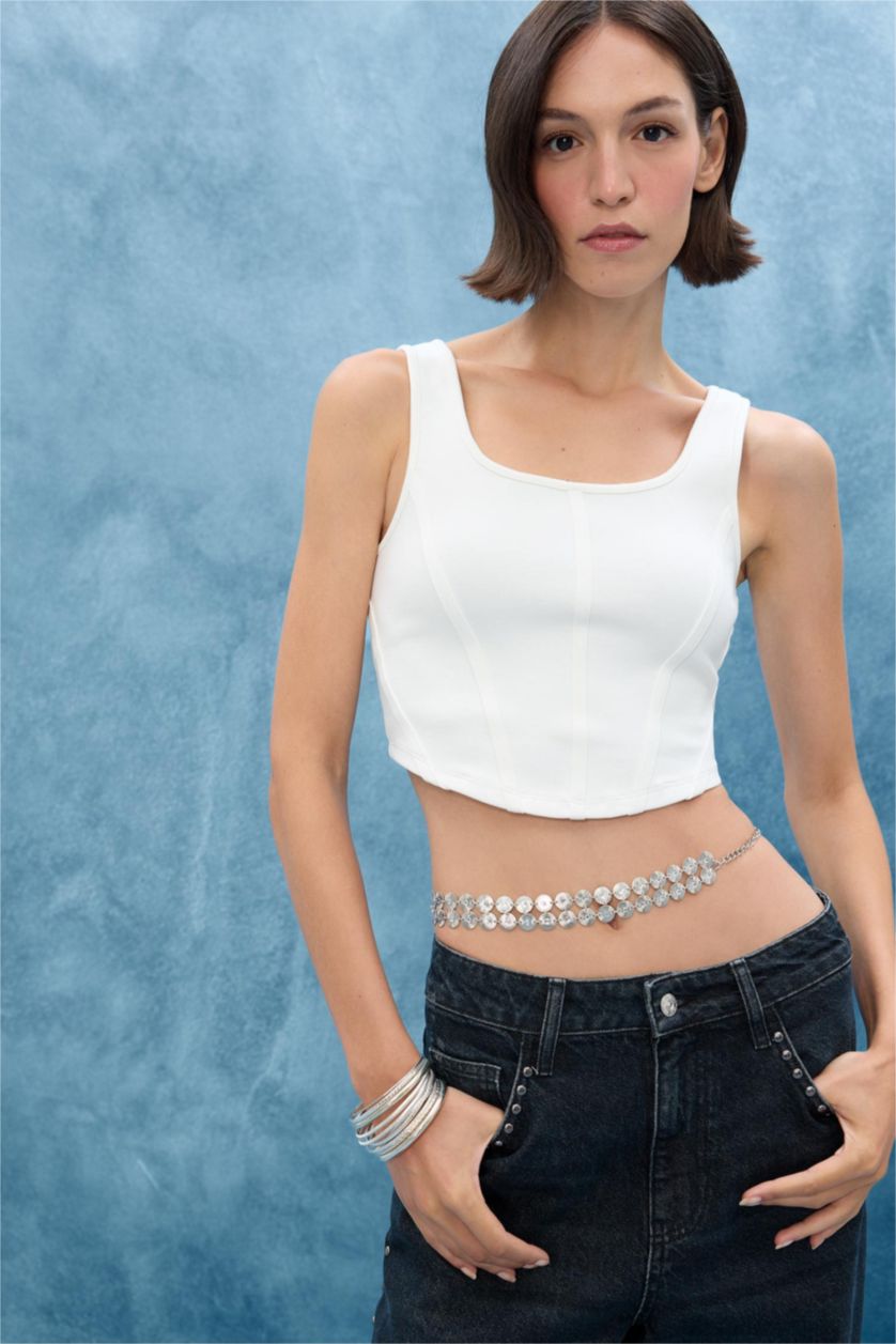 Kadın Gümüş Kadın Silver Yuvarlak İki Sıra Metal Zincir Kemer