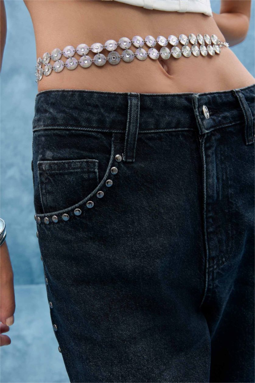 Kadın Gümüş Kadın Silver Yuvarlak İki Sıra Metal Zincir Kemer