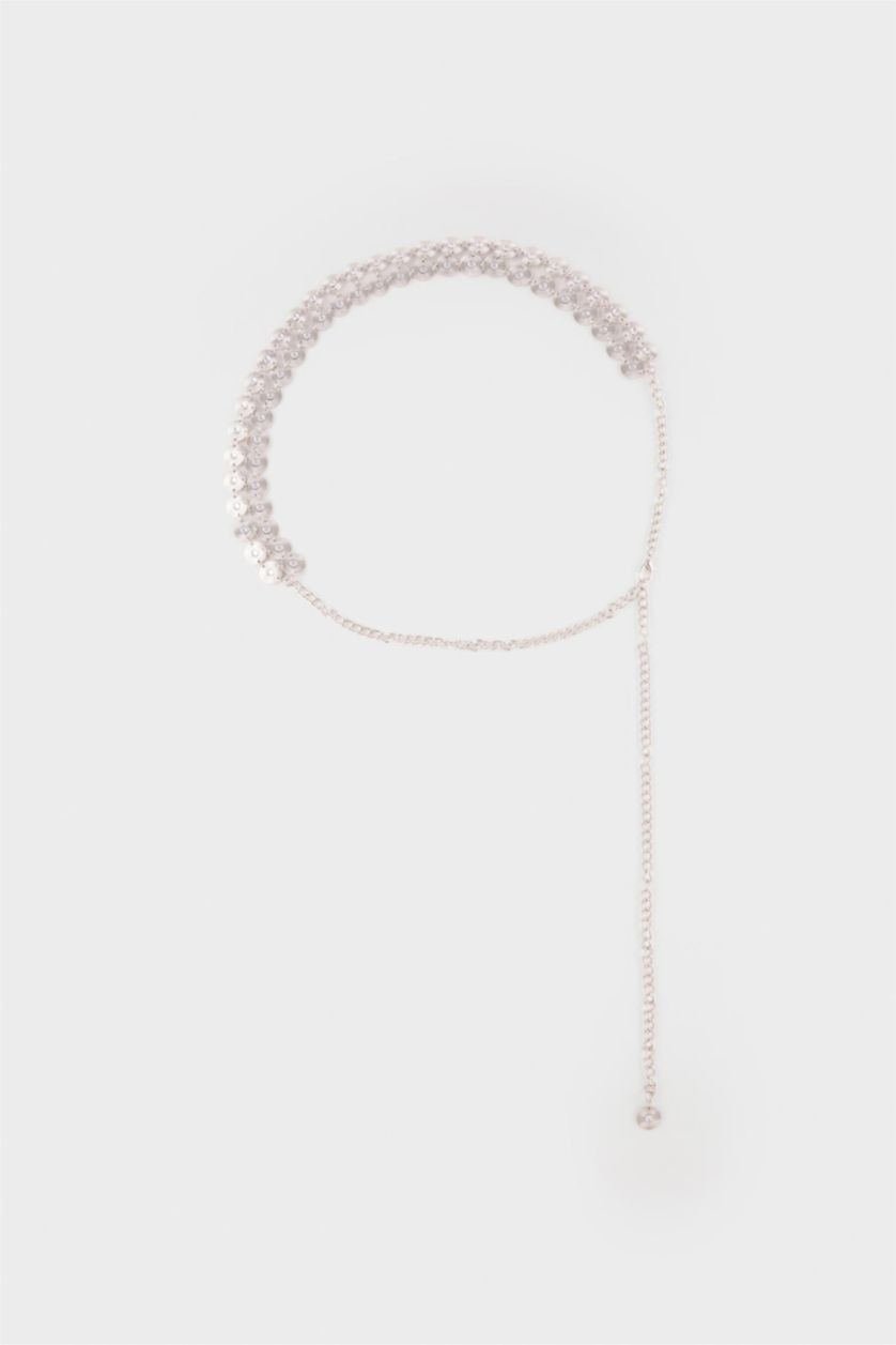 Kadın Gümüş Kadın Silver Yuvarlak İki Sıra Metal Zincir Kemer