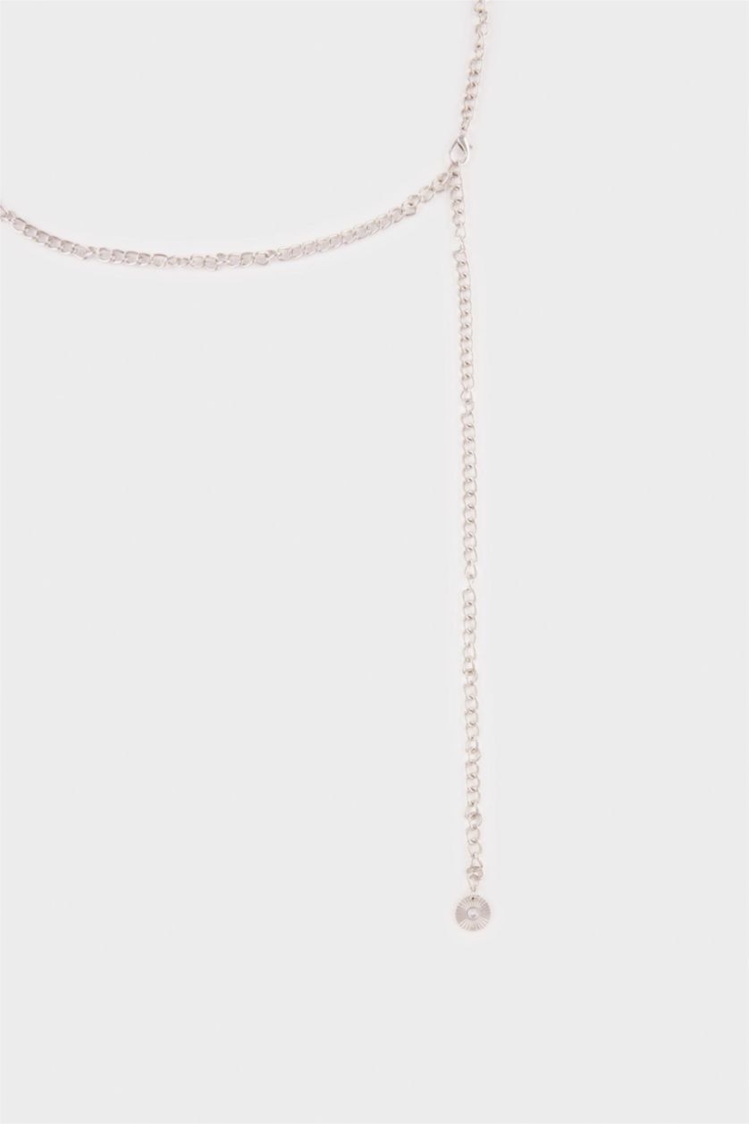 Kadın Gümüş Kadın Silver Yuvarlak İki Sıra Metal Zincir Kemer