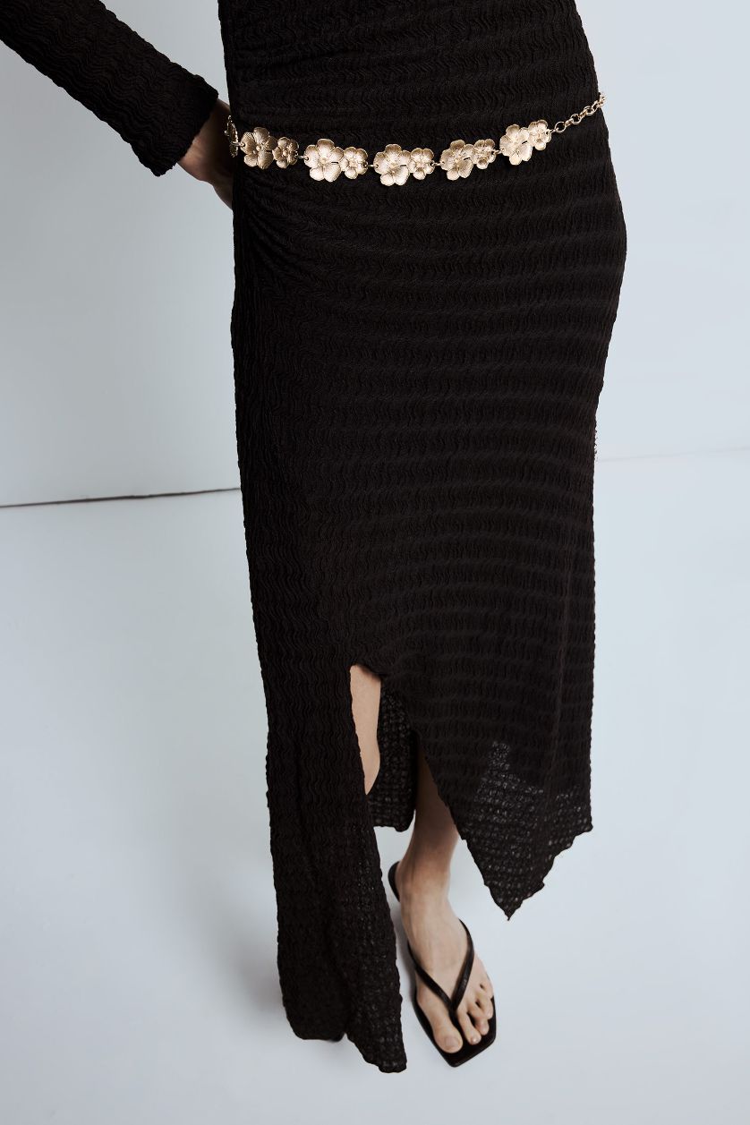 Kadın Altın Kadın Gold Çiçek Temalı Metal Zincir Kemer