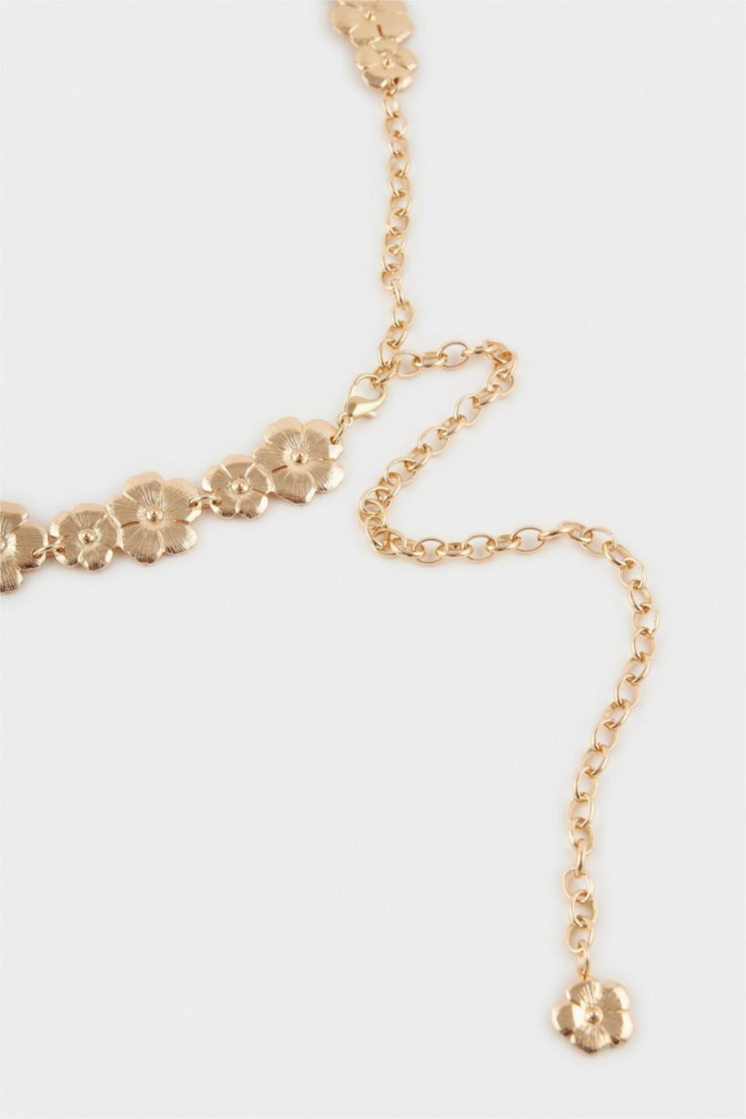 Kadın Altın Kadın Gold Çiçek Temalı Metal Zincir Kemer
