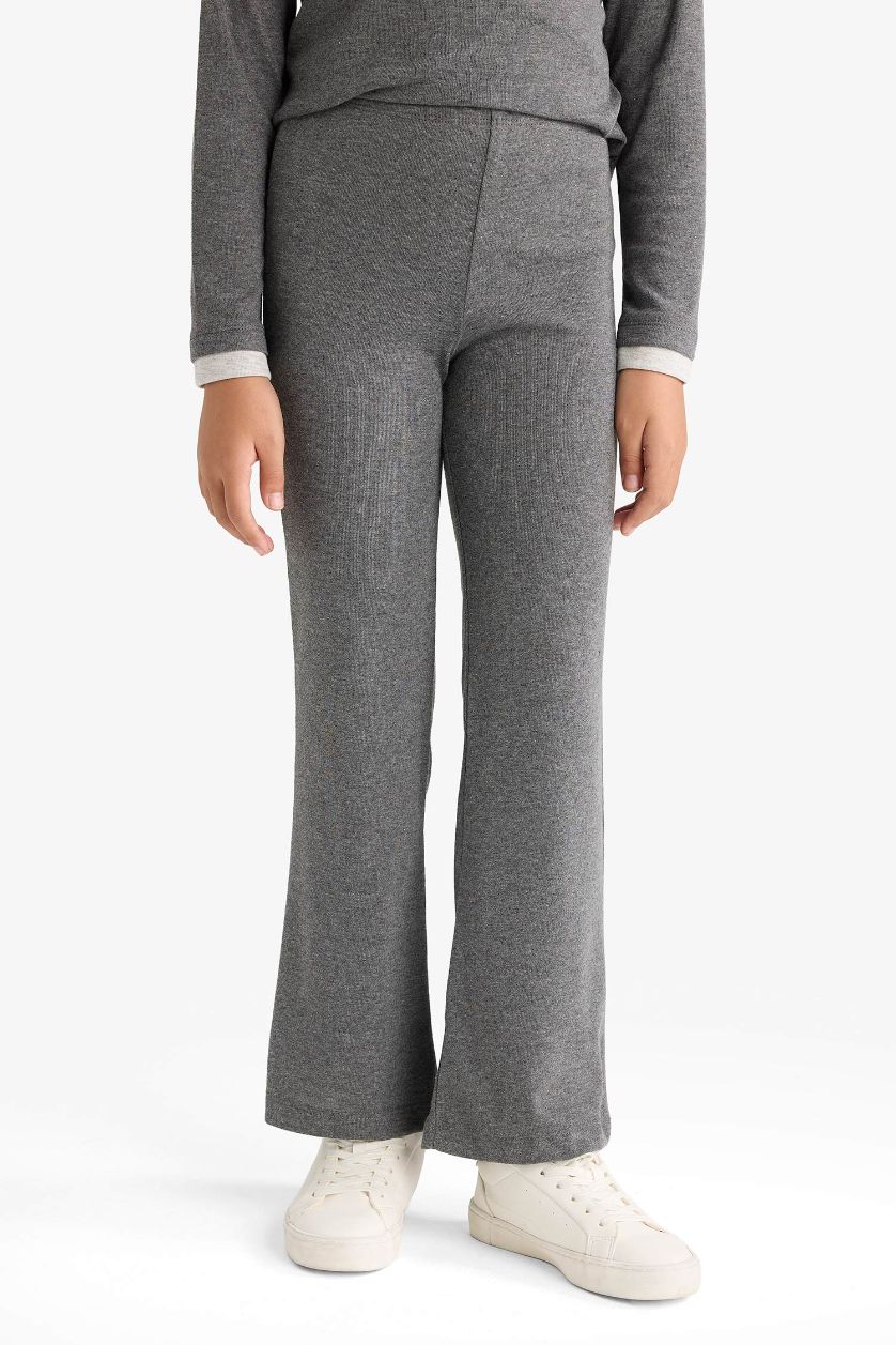 Kız Çocuk - Genç Kız Antrasit Melanj 2'li Takım Baskılı Uzun Kollu Tişört Eşofman Altı Kız Çocuk