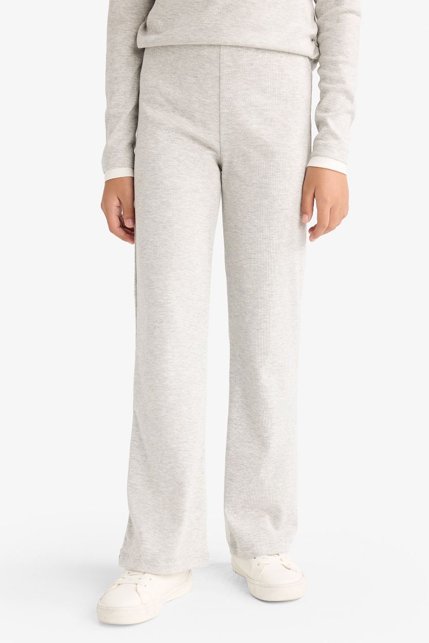 Kız Çocuk - Genç Kız Gri Melanj 2'li Takım Baskılı Uzun Kollu Tişört Eşofman Altı Kız Çocuk