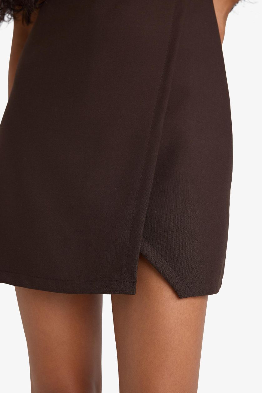 WOMAN Brown Square Collar Sleeveless Mini Dress