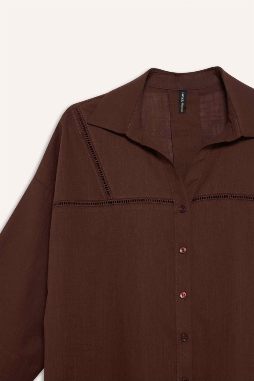 WOMAN Brown Relax Fit Shirt Collar Long Sleeve Shirt
