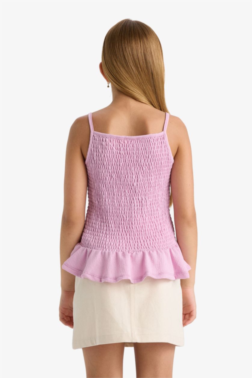 بناتي زهري بلوزة بناتي سليم فيت منسوج بحمالات