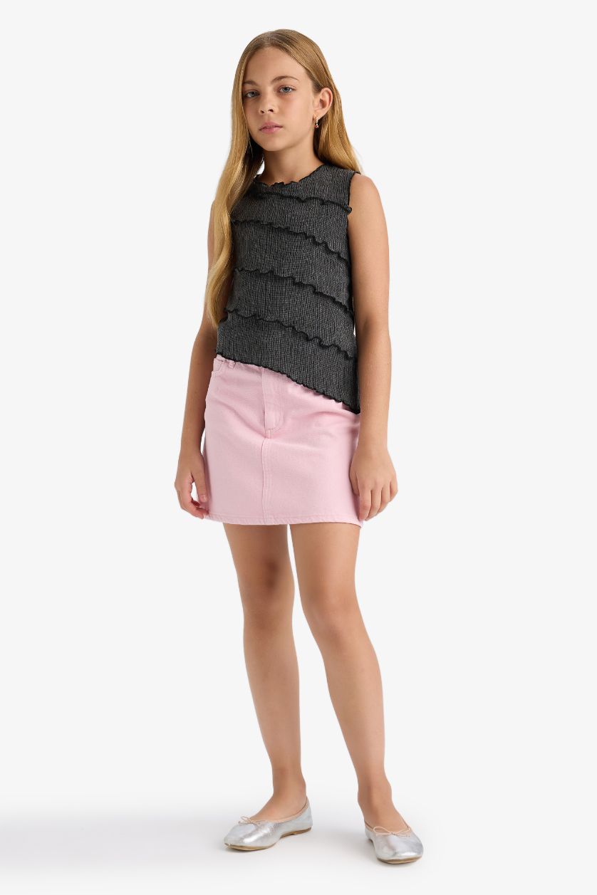 Kız Çocuk - Genç Kız Antasit Melanj Bürümcük Kolsuz Bluz Kız Çocuk